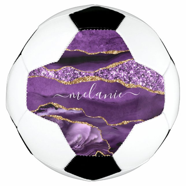 Agate Lila Violet Gold Glitzer Geode Individuelle  Fußball (Vorderseite)