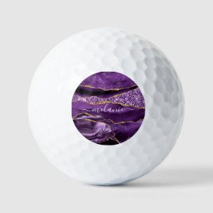 Agate Lila Violet Gold Glitzer Geode Individuelle  Golfball