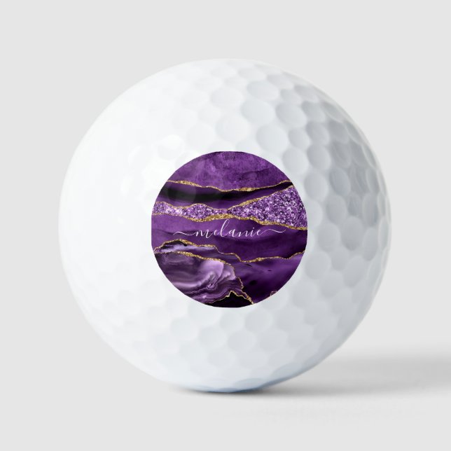 Agate Lila Violet Gold Glitzer Geode Individuelle  Golfball (Vorderseite)