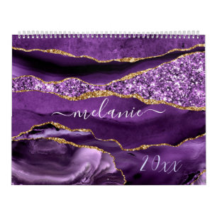 Agate Lila Violet Gold Glitzer Geode Individuelle  Kalender