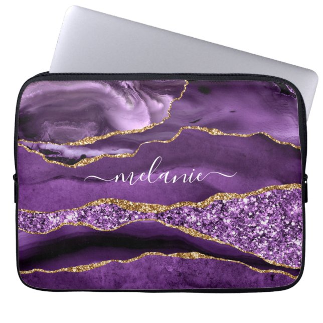 Agate Lila Violet Gold Glitzer Geode Individuelle  Laptopschutzhülle (Vorderseite)