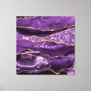 Agate Lila Violet Gold Glitzer Geode Individuelle  Leinwanddruck