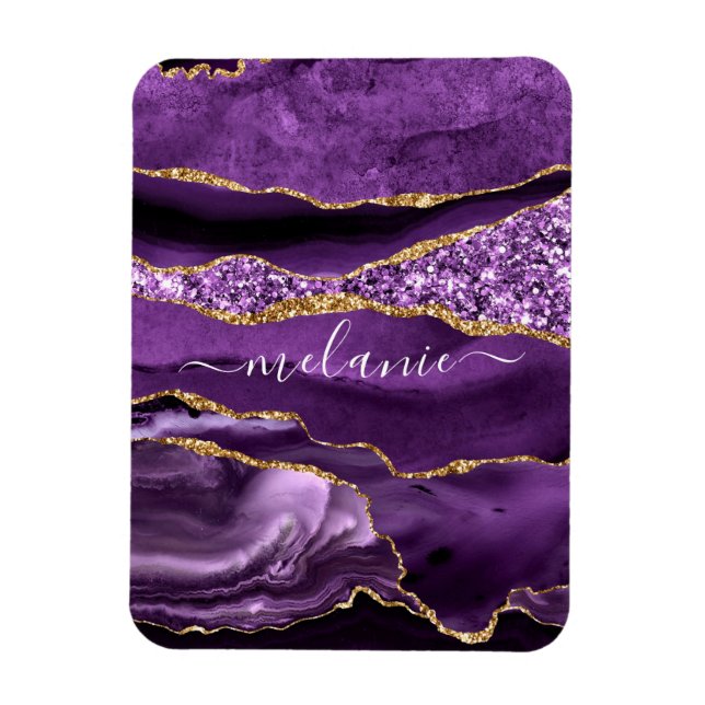 Agate Lila Violet Gold Glitzer Geode Individuelle  Magnet (Vertikal)
