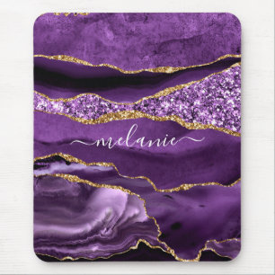 Agate Lila Violet Gold Glitzer Geode Individuelle  Mousepad
