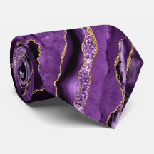 Agate Lila Violet Gold Glitzer Geode Neck Tie