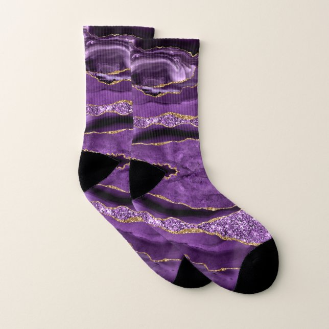 Agate Lila Violet Gold Glitzer Geode Socken (Paar)