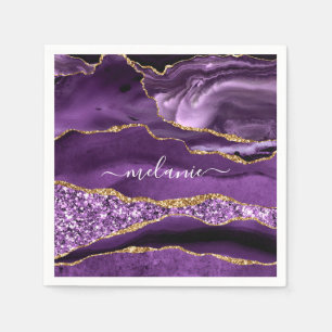 Agate Lila Violet Gold Glitzer Ihr Name Napkins Serviette