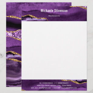 Agate Lila Violet Gold Glitzer Luxus Letterhead Briefbogen