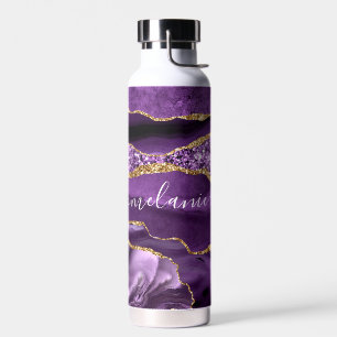 Agate Lila Violet Gold Glitzer Name Wasser Flasche