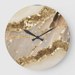 *~* Agate Marble AP66 Ivory Gold Glam Wall Clock Große Wanduhr