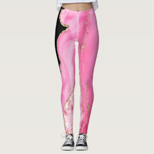 Agate Marble Glitzer Pink Black Gold Leggings