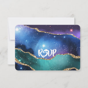 Agate Marble Lila Blue Aquamarine Hochzeitdetails RSVP Karte