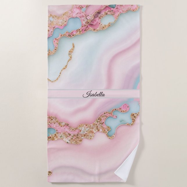 Agate Marble Modern Blue Pink Gold Collection Strandtuch (Vorderseite)