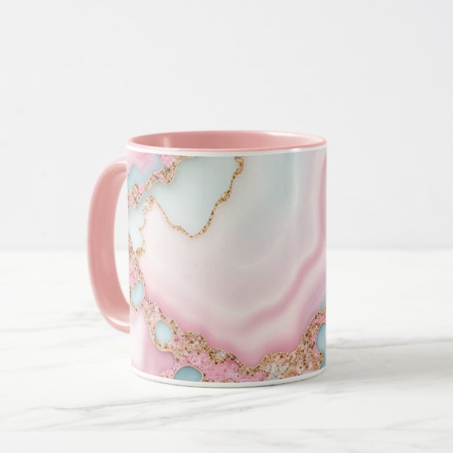 Agate Marble Modern Blue Pink Gold Collection Tasse (Vorderseite Links)