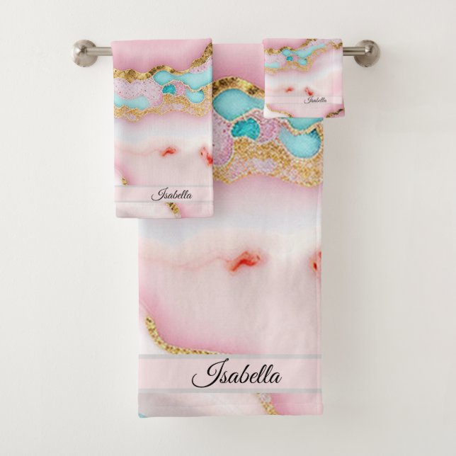 Agate Marble Popular Blue Pink Gold Collection Badhandtuch Set (Insitu)
