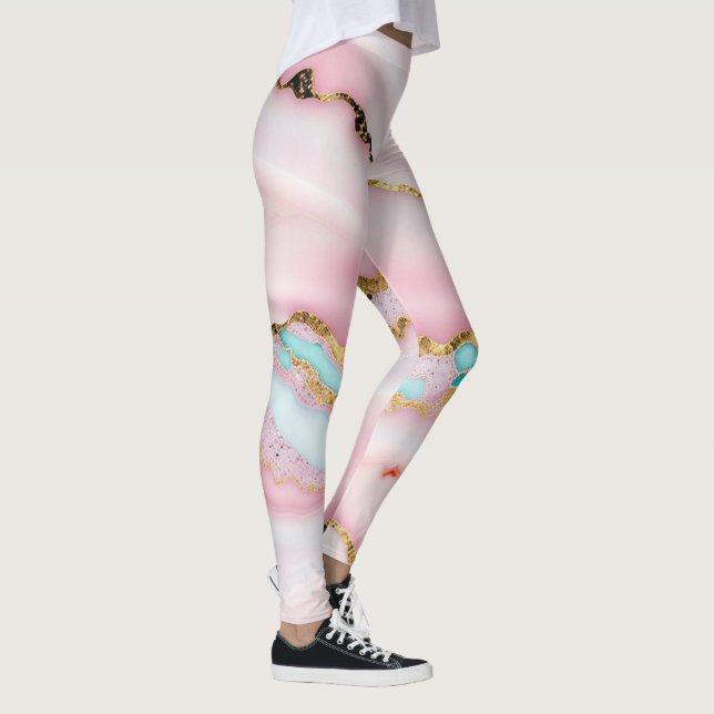 Agate Marble Popular Blue Pink Gold Collection Leggings (Rechts)