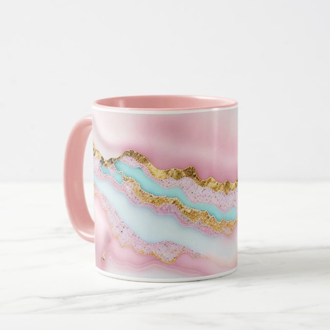 Agate Marble Popular Blue Pink Gold Collection Tasse (Vorderseite Links)