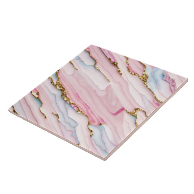 Agate Marble Trendy Blue Pink Gold Collection Fliese (Seite)