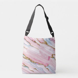 Agate Marble Trendy Blue Pink Gold Collection Tragetaschen Mit Langen Trägern