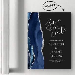 Agate Navy Blau Silber Dunkel Magnetisch Save the Magnetkarte
