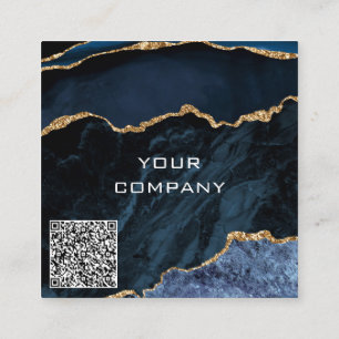 Agate Navy Blue Gold Business Card mit QR Code Quadratische Visitenkarte