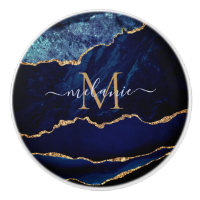 Agate Navy Blue Gold Edelstein Marmormonogramm