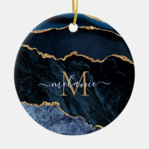 Agate Navy Blue Gold Gemstone Marmormonogramm Name Keramik Ornament