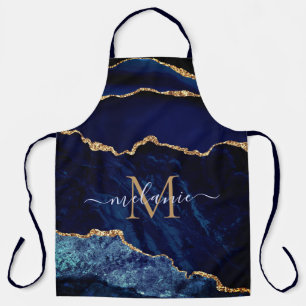 Agate Navy Blue Gold Geode Monogram Name Schürze