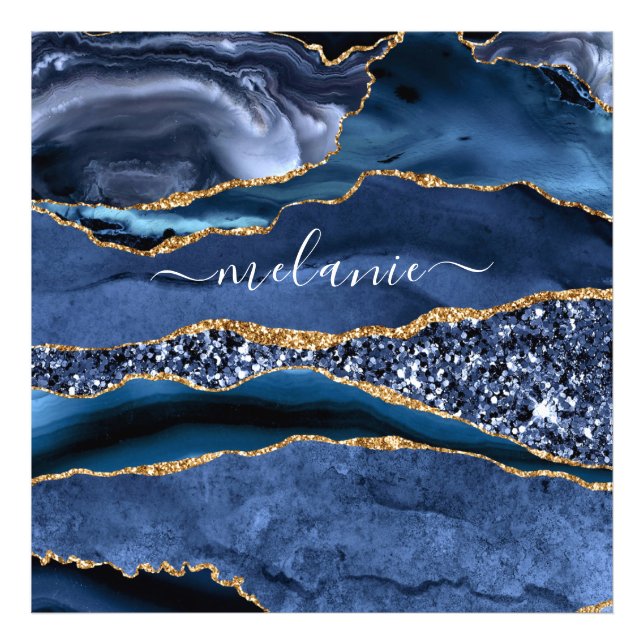 Agate Navy Blue Gold Glitzer Gemstone Individuelle Fotodruck (Vorne)