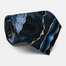 Agate Navy Blue Gold Glitzer Geode Marble Neck Tie Krawatte
