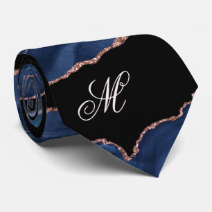 Agate Navy Blue Gold Glitzer Luxus Monogram Neck Krawatte