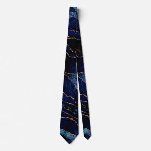 Agate Navy Blue Gold Glitzer Marble Neck Tie Gesch Krawatte