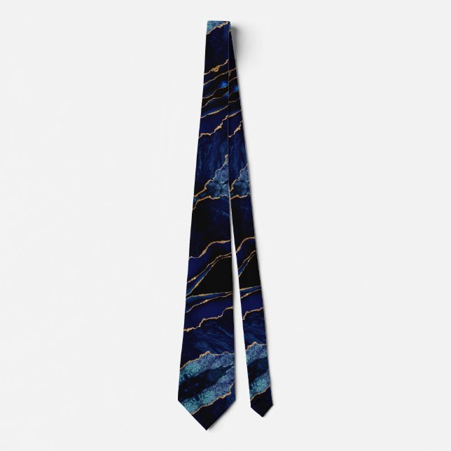 Agate Navy Blue Gold Glitzer Marble Neck Tie Krawatte (Vorderseite)