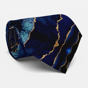 Agate Navy Blue Gold Glitzer Marble Neck Tie Krawatte