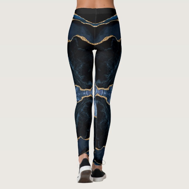 Agate Navy Blue Gold Glitzer Marmor Leggings (Rückseite)