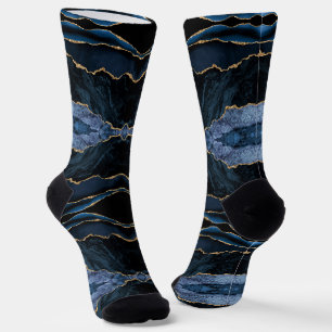 Agate Navy Blue Gold Glitzer Marmorsocken Geschenk Socken