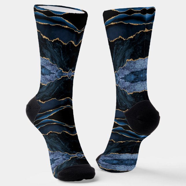 Agate Navy Blue Gold Glitzer Marmorsocken Geschenk Socken (Gewinkelt)