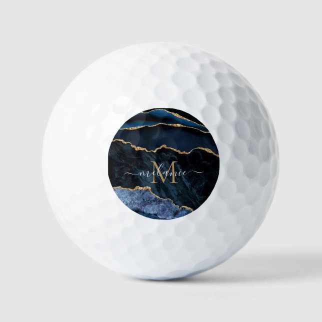Agate Navy Blue Gold Ihr Name Letter Golf Balls Golfball (Vorderseite)