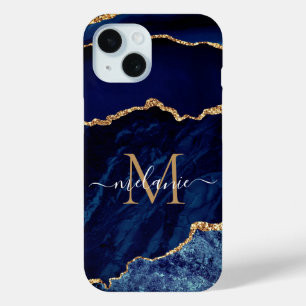 Agate Navy Blue Gold Ihr Name Letter iPhone Fall Case-Mate iPhone Hülle