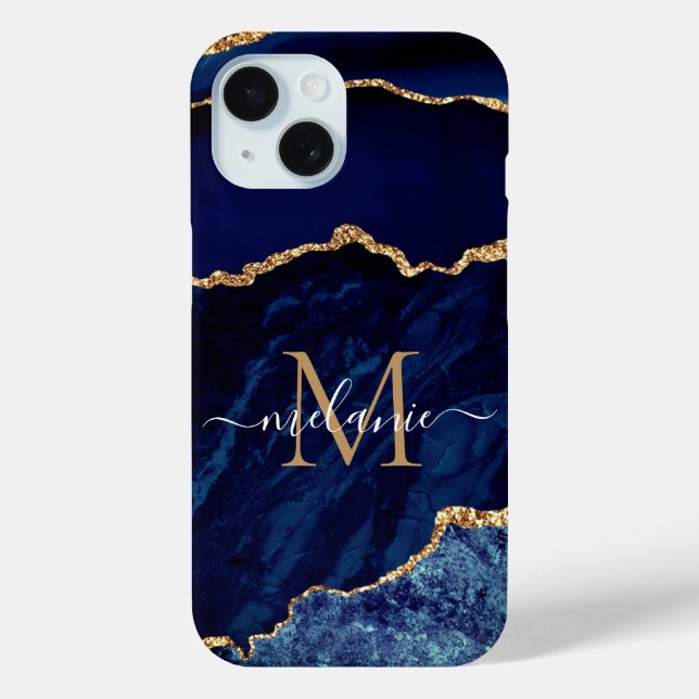 Agate Navy Blue Gold Ihr Name Letter iPhone Fall Case-Mate iPhone Hülle (Rückseite)