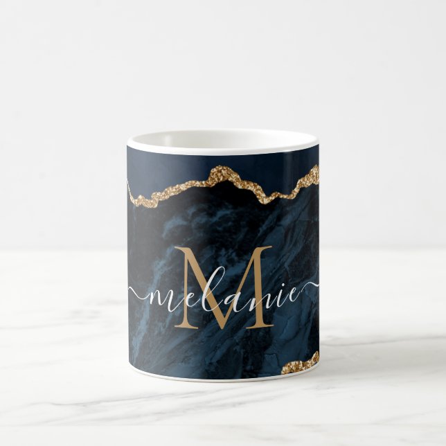 Agate Navy Blue Gold Ihr Name Letter Tasse (Mittel)
