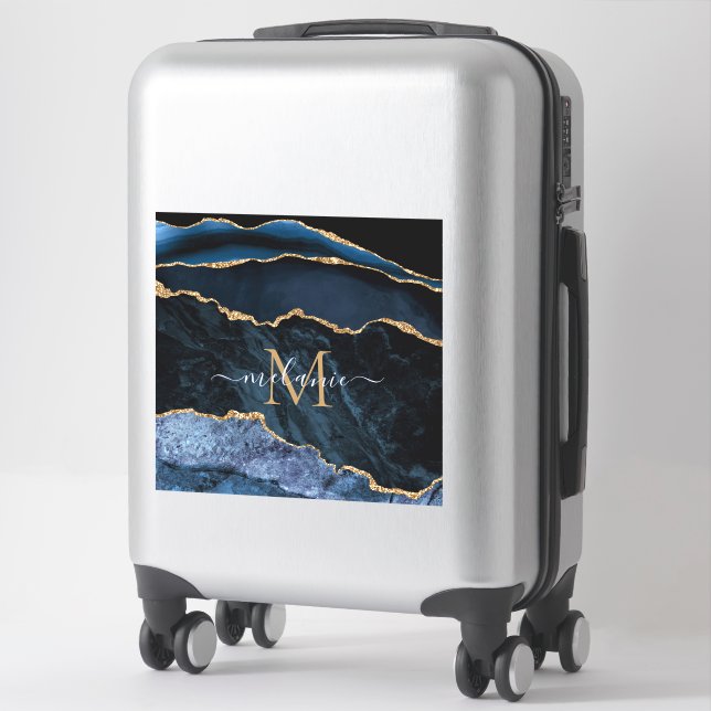 Agate Navy Blue Gold Individuelle Name Letter Stic Aufkleber (Koffer)