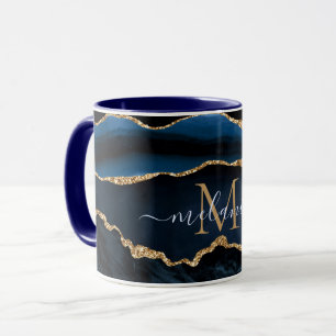Agate Navy Blue Gold Marble Individuelle Name Tass Tasse
