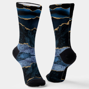 Agate Navy Blue Gold Marmor Edelsteinsocken Socken