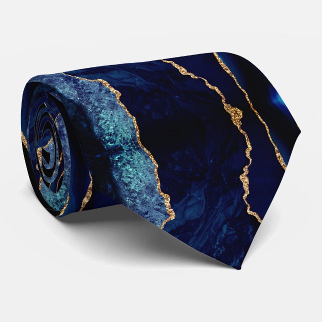 Agate Navy Blue Gold Marmor Moderne Neck Tie Krawatte (Gerollt)