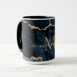 Agate Navy Blue Gold Marmor Monogram Name Tasse