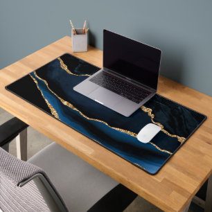 Agate Navy Blue Gold Marmor Schreibtischunterlage