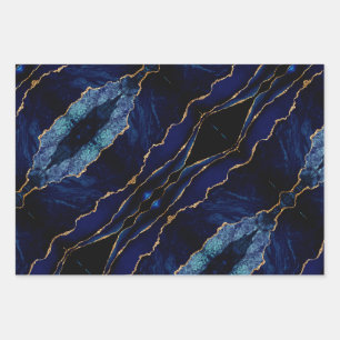 Agate Navy Blue Gold Marmor Wrapping Paper Sheets Geschenkpapier Set