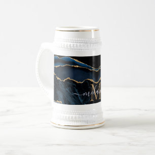 Agate Navy Blue Gold Marmorname Letter Beer Stein Bierglas