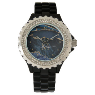 Agate Navy Blue Gold Marmorname Letter Watch Armbanduhr